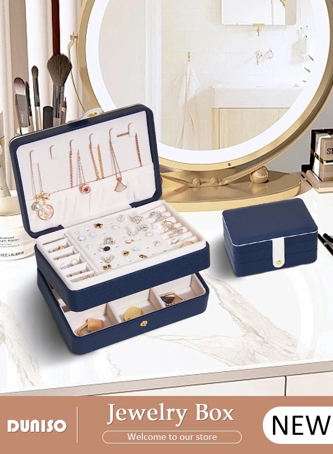 DUNISO Jewelry Box for Women, Large Capacity Double Layer Display Jewellery Organizer with Removable Tray & Partition, 3Tiers Jewellery Storage Case, Travel Jewel Holder Cabinet for Earing, Necklace, Bracelet, Rings  - Image 1