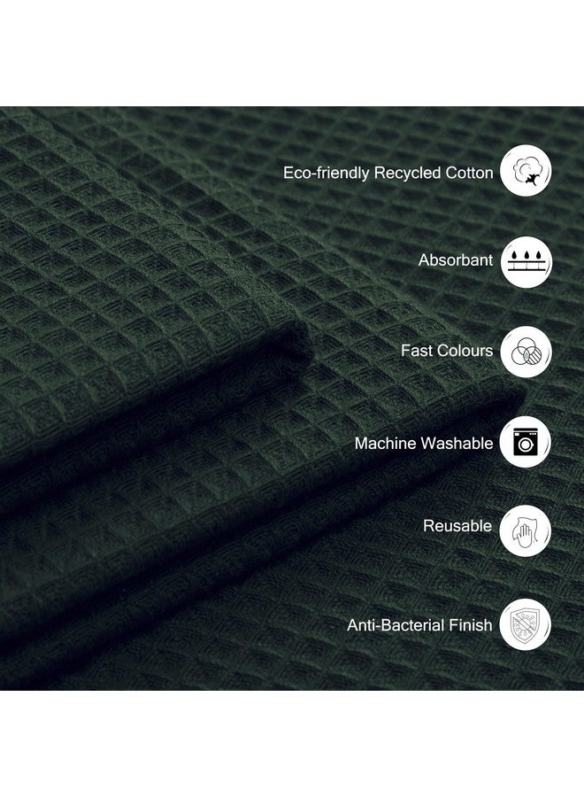 Encasa XO Kitchen Dish Towels Set | Green | Waffle Weave and Flat Hand Tea Towel | 30x30 cm | Quick Drying Reusable Cotton Washcloths | Multipurpose Lightweight Dishcloths Set of 12 - Image 4