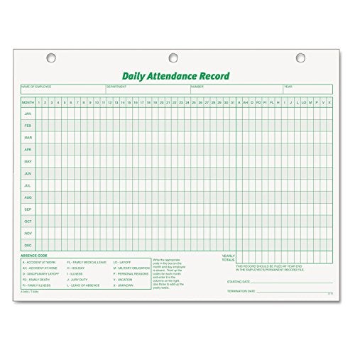 TOPS 3284 Daily Attendance Card, 8 1/2 x 11, Green; White (Pack of 50 Forms) - Image 1