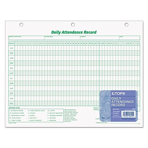 TOPS 3284 Daily Attendance Card, 8 1/2 x 11, Green; White (Pack of 50 Forms) - Image 2