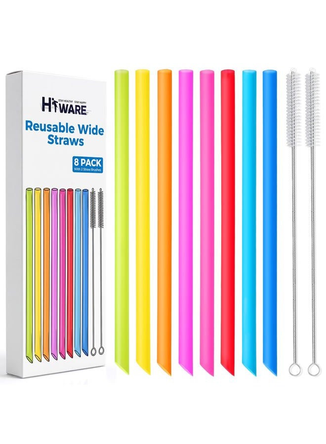 Hiware 8 Pcs Multi Colors Angled Tips Reusable Boba Straws/Smoothie Straws with 2 Cleaning Brushes - Extra Wide, BPA Free Plastic, 10.5" Long, 0.4" Inner Diameter, 10 Pcs - Image 1