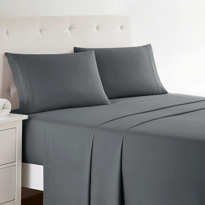 PREMIER 1800 COLLECTION FULL 4PC MICROFIBER BED LINEN SET CHARCOAL GRAY DEEP POCKET SHEETS