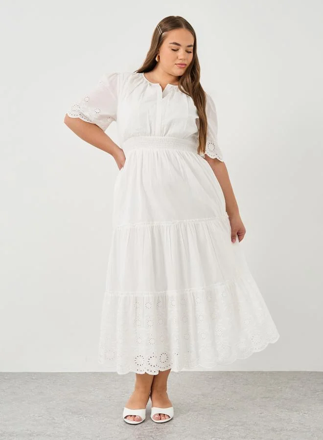 Styli Plus Size Cotton Tiered Maxi Dress