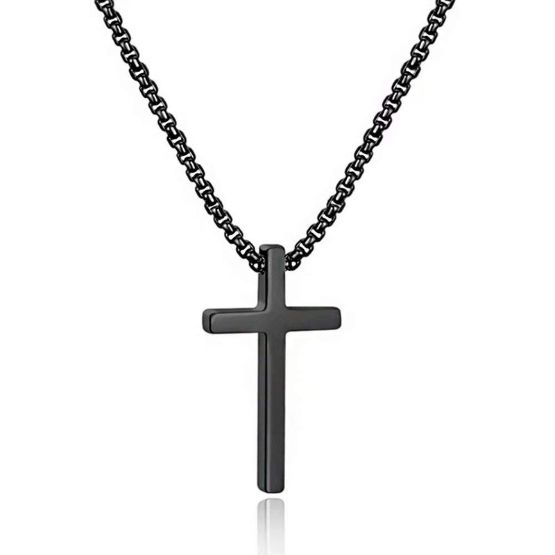 M MOOHAM Easter Gifts for Teen Boys Men - Cross Necklace for Men Boys Gift, Confirmation First Communion Easter Gifts for Teen Teenage Boy, Black Stainless Steel Cross Pendant Necklace for Boy Chain - Image 1