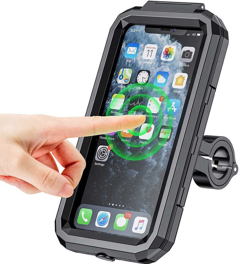 Kewig Bike Phone Mount Waterproof, Motorcycle Phone Mount with Aluminum Alloy Handlebar Mount Base & Touch-Screen, 360 Rotation Bike Phone Holder Suitable for 5.5'' - 7.0'' Cellphones - Image 1