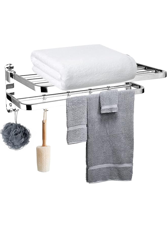 PROMASS Bathroom Towel Rack Set with 5 Removable Hook,Folding Towel Bars Wall Mount Holder,Anti-rust Water-proof,SUS 304 Stainless Steel,Strong load-bearing,Toilet Bathroom Bath Towel Cleaning Tools Holder - Image 1