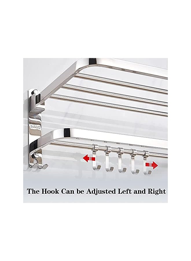 PROMASS Bathroom Towel Rack Set with 5 Removable Hook,Folding Towel Bars Wall Mount Holder,Anti-rust Water-proof,SUS 304 Stainless Steel,Strong load-bearing,Toilet Bathroom Bath Towel Cleaning Tools Holder - Image 3