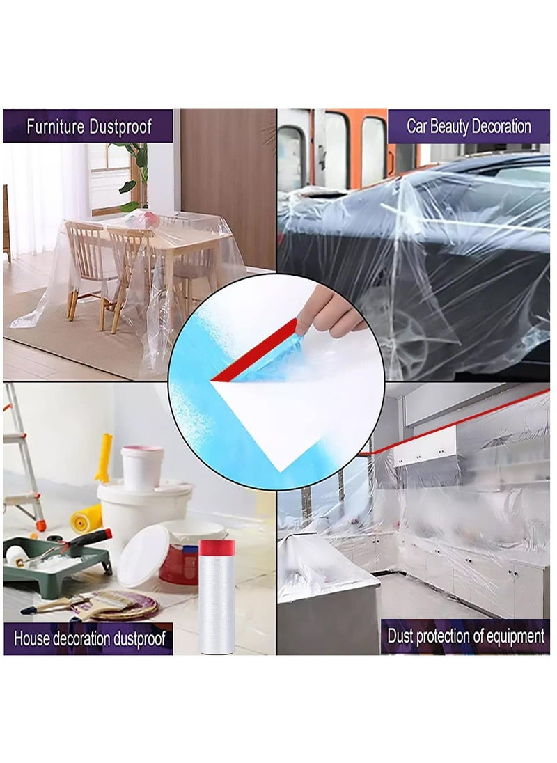 بيوينتي 4 Rolls Pre Taped Masking Film Tape and Drape Automotive Painting Covering Assorted Masking Paper Protection Cloth for Skirting Frames Cars and Auto Body 43Inch X 65Feet  - Image 3
