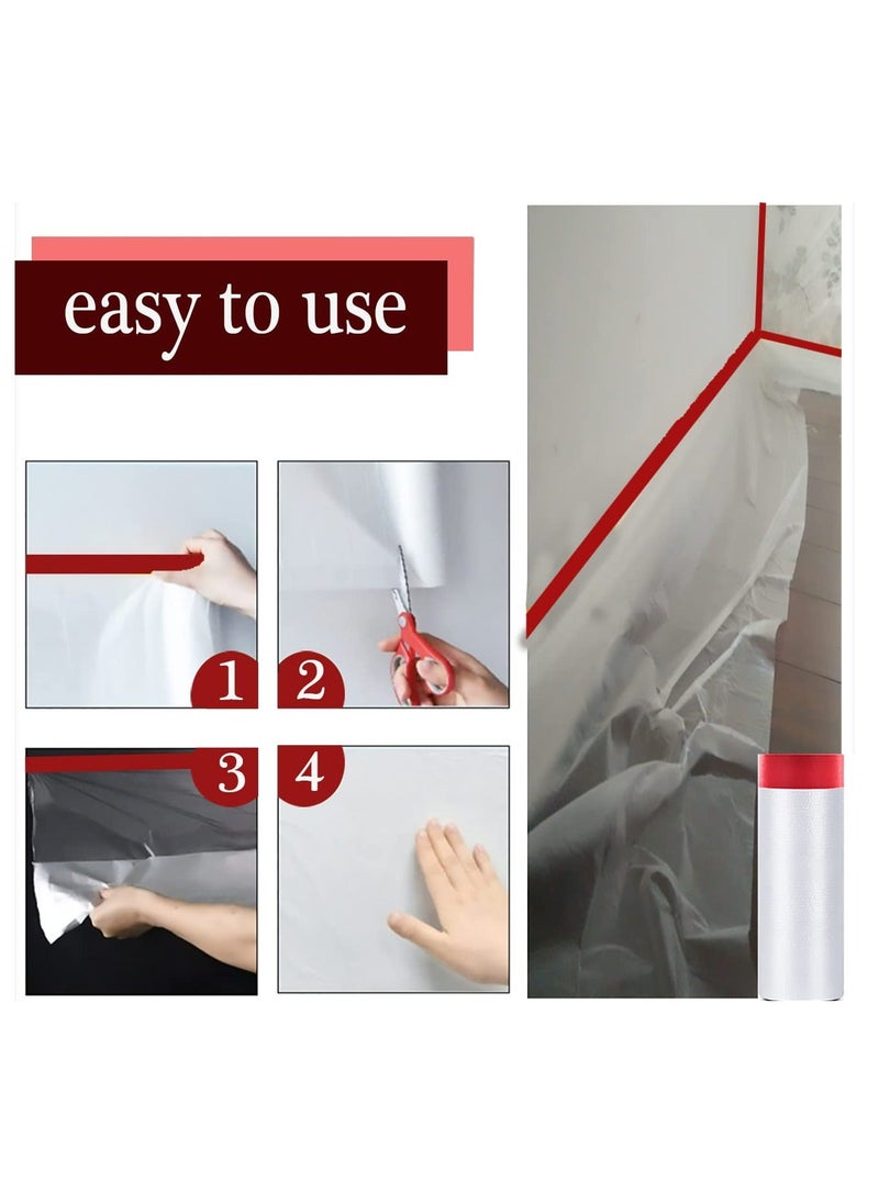 بيوينتي 4 Rolls Pre Taped Masking Film Tape and Drape Automotive Painting Covering Assorted Masking Paper Protection Cloth for Skirting Frames Cars and Auto Body 43Inch X 65Feet  - Image 5