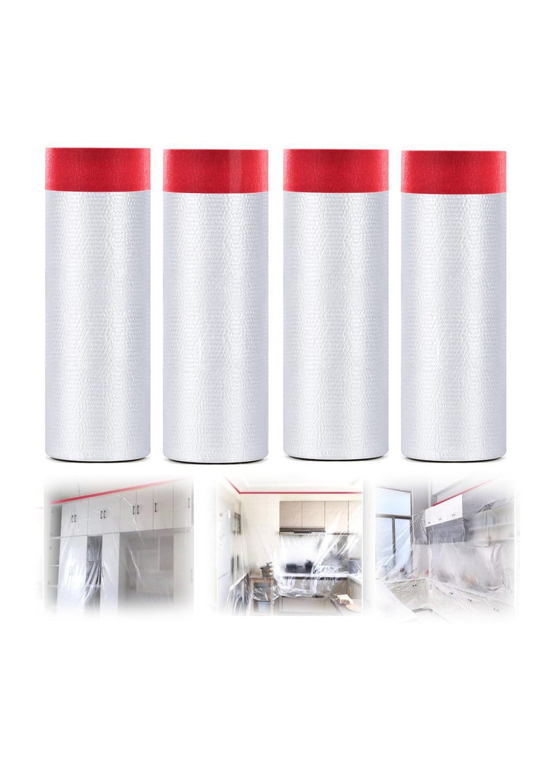 بيوينتي 4 Rolls Pre Taped Masking Film Tape and Drape Automotive Painting Covering Assorted Masking Paper Protection Cloth for Skirting Frames Cars and Auto Body 43Inch X 65Feet  - Image 1