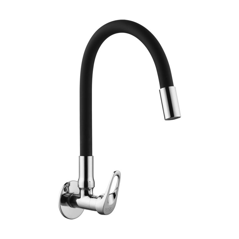 SPAZIO Hexa Brass Sink Cock TapSink Faucet with Black 360 Degree Flexible Silicon Swivel Spout Foam Flow Pattern Hot OR Cold Water for Kitchen Sink Wash Basin Chrome Finish with Wall Flange - Image 1