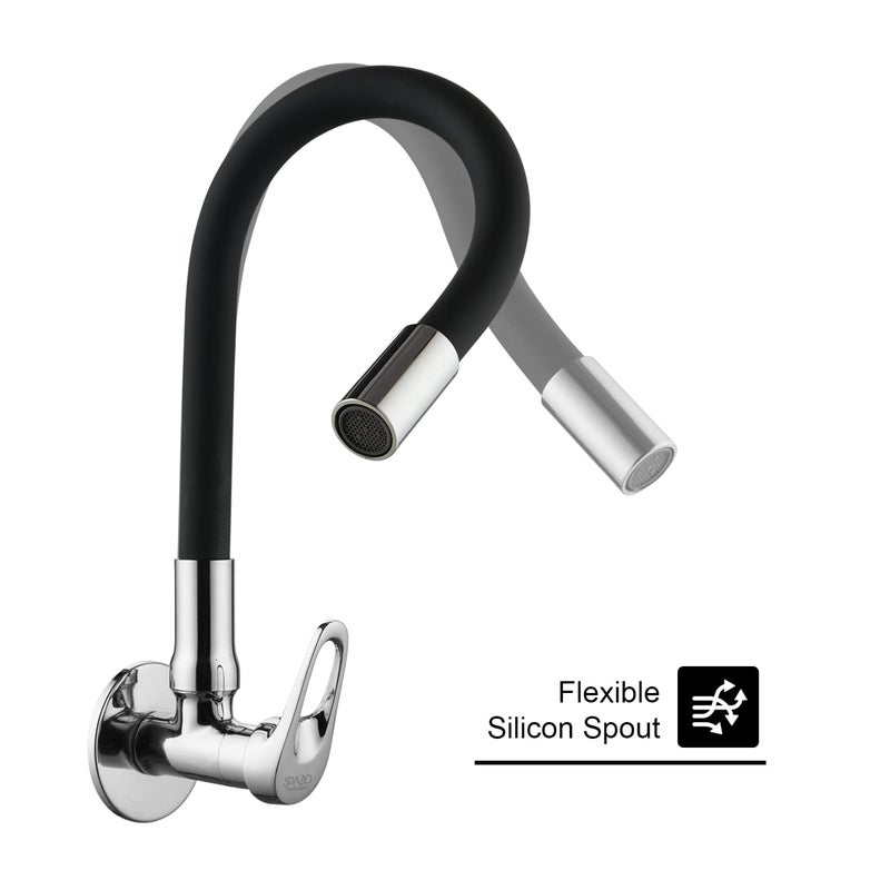 SPAZIO Hexa Brass Sink Cock TapSink Faucet with Black 360 Degree Flexible Silicon Swivel Spout Foam Flow Pattern Hot OR Cold Water for Kitchen Sink Wash Basin Chrome Finish with Wall Flange - Image 3