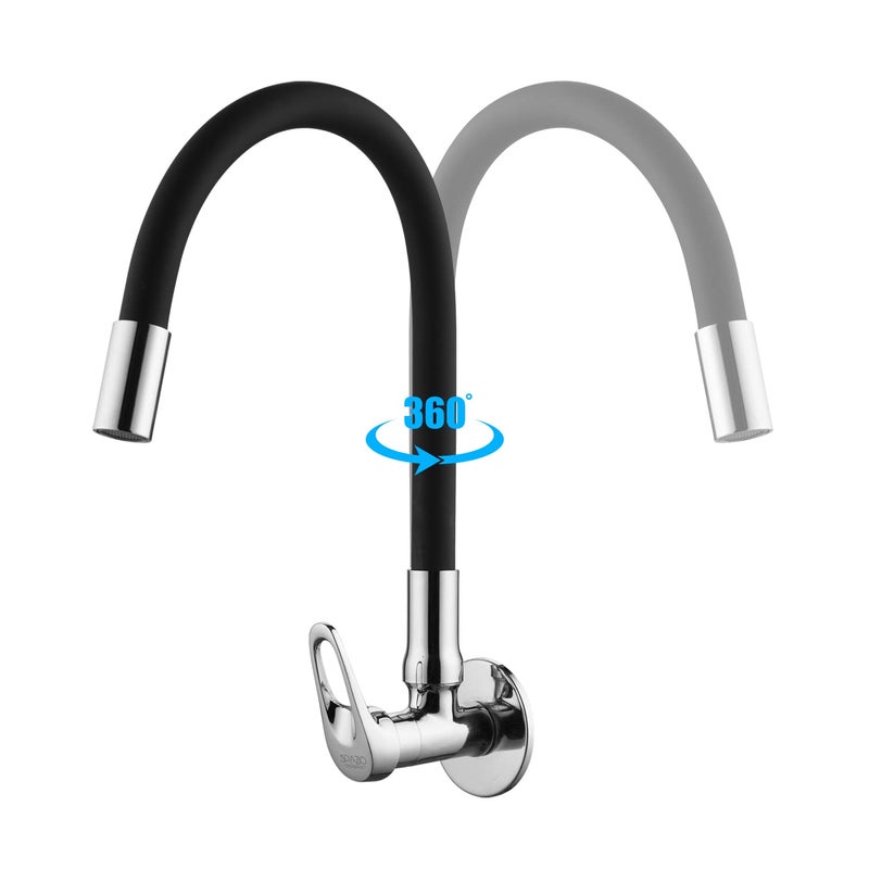 SPAZIO Hexa Brass Sink Cock TapSink Faucet with Black 360 Degree Flexible Silicon Swivel Spout Foam Flow Pattern Hot OR Cold Water for Kitchen Sink Wash Basin Chrome Finish with Wall Flange - Image 2