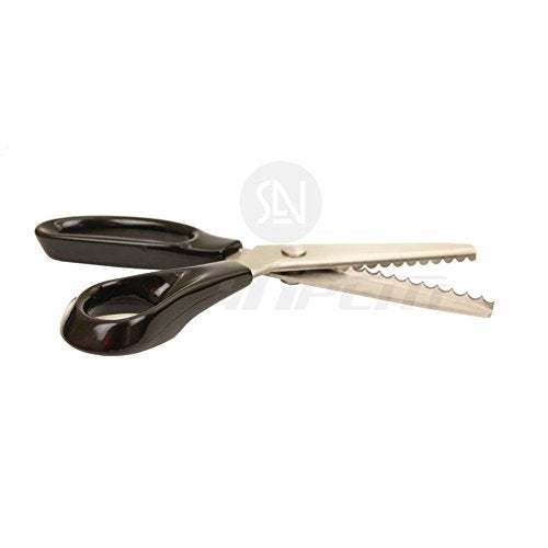 Price Xes Fabric Pinking Shears - Serrated Scalloped Stainless Steel Handled Professional Black Scissors for Leather, Tailoring, Paper Crafts - Scalloped 5mm - Image 1