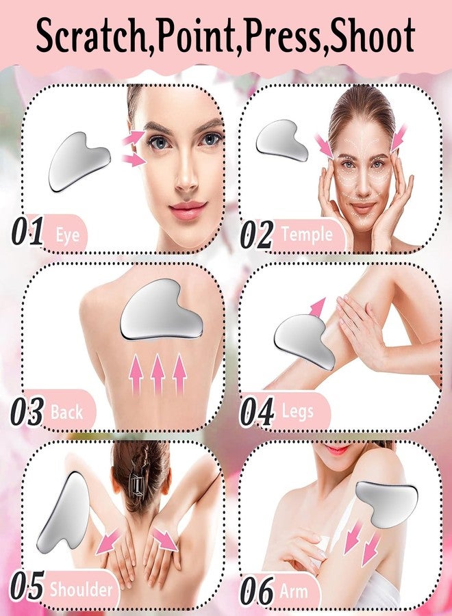 erdnretl Gua Sha Facial Tools and Face Roller Set, Stainless Steel Facial Sculpting Eyes Roller Guasha for Face, Chin & Jawline Sculpting,Skin Care (Stainless Steel) - Image 5