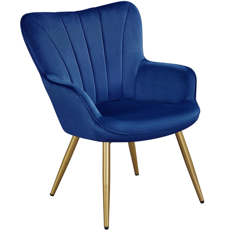 Yaheetech Modern Tub Chair Velvet Fabric Living Room Armchair Side Vanity Chair with Curved High Back and Thick Soft Padded Seat for Bedroom Makeup Reading Nook Dark Blue