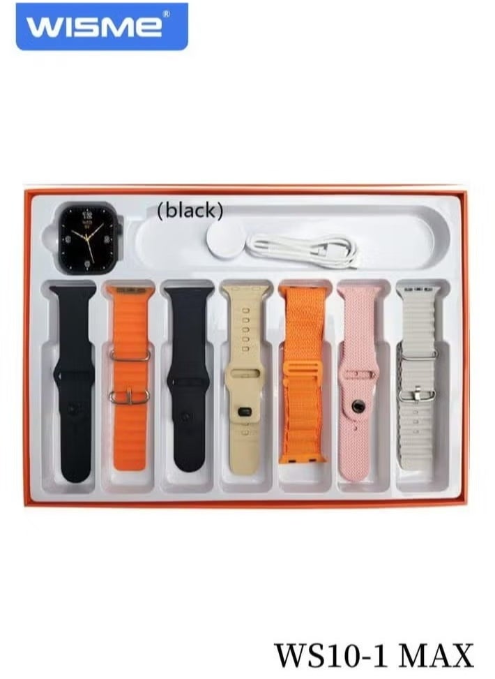 WISME - WS10-1 MAX Multi-Functional Smartwatch with 7 Pairs of Straps and Charging Cable – Stylish & Versatile Smartwatch for Ladies and Gents, Black - Image 1