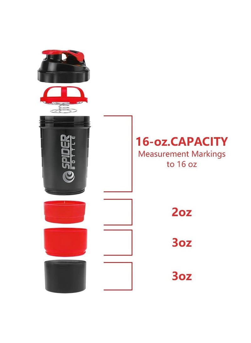 Generic Shaker Bottle,16oz Shaker Cup,Protein Shaker Bottle with Storage & Shaker Ball,GYM Shaker Bottles for Protein Shakes,Sports Shake Mixer Bottle,100% Leak Proof,BPA Free,3 Layer (Red) - Image 2