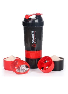 Shaker Bottle,16oz Shaker Cup,Protein Shaker Bottle with Storage & Shaker Ball,GYM Shaker Bottles for Protein Shakes,Sports Shake Mixer Bottle,100% Leak Proof,BPA Free,3 Layer (Red)