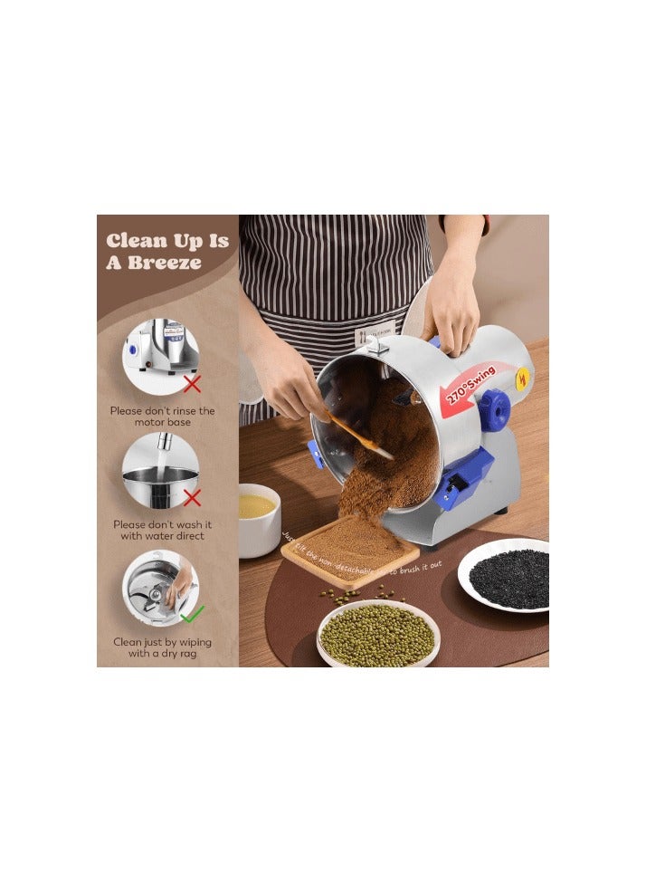 1500g Electric Grain Grinder 50-300 Mesh Herb Spice Mill, Stainless Steel & 3000W 36000rpm Commercial Motor, with Protection off Overload & Open-Cover-Stop  - Image 2