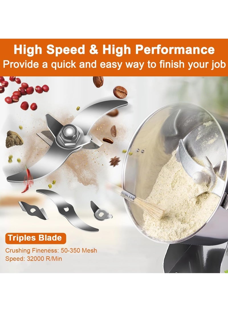 1500g Electric Grain Grinder 50-300 Mesh Herb Spice Mill, Stainless Steel & 3000W 36000rpm Commercial Motor, with Protection off Overload & Open-Cover-Stop  - Image 4