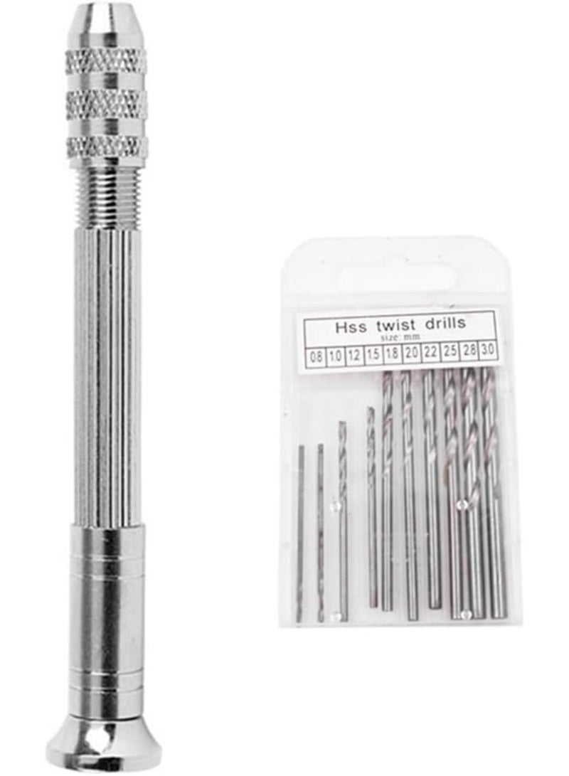 GGOOT Silver Hand Twist Drill Woodworking Hand Punch Tool 0.8-3.0mm Four-Headed Steel Handle Hardware Clock Maintenance Easy to Use  - Image 1