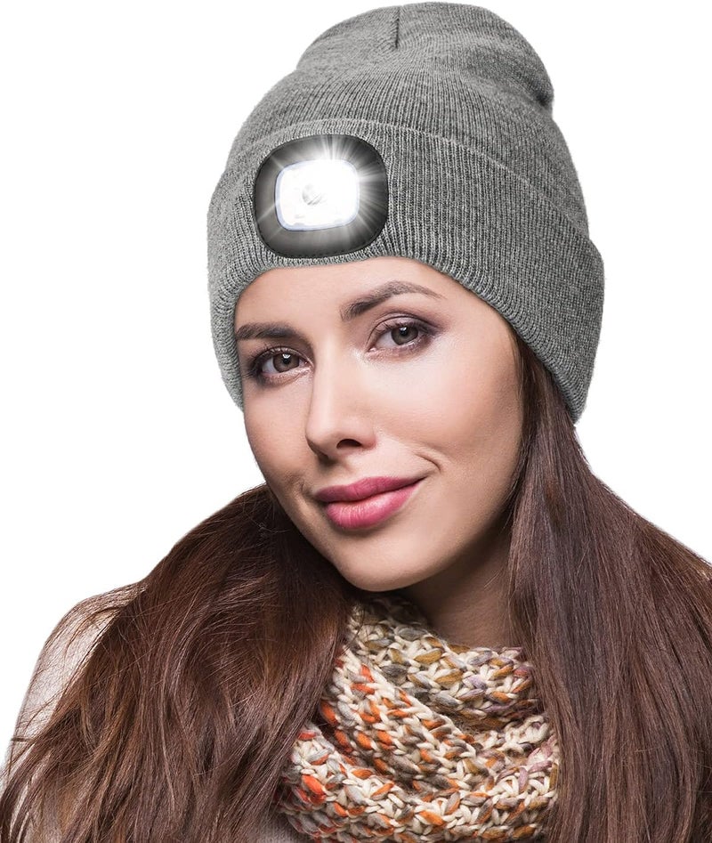 MELASA Unisex Hat with Light, USB Rechargeable Hands Free Headlamp LED Beanie, Winter Gifts for Men Dad Father Husband Him - Image 5