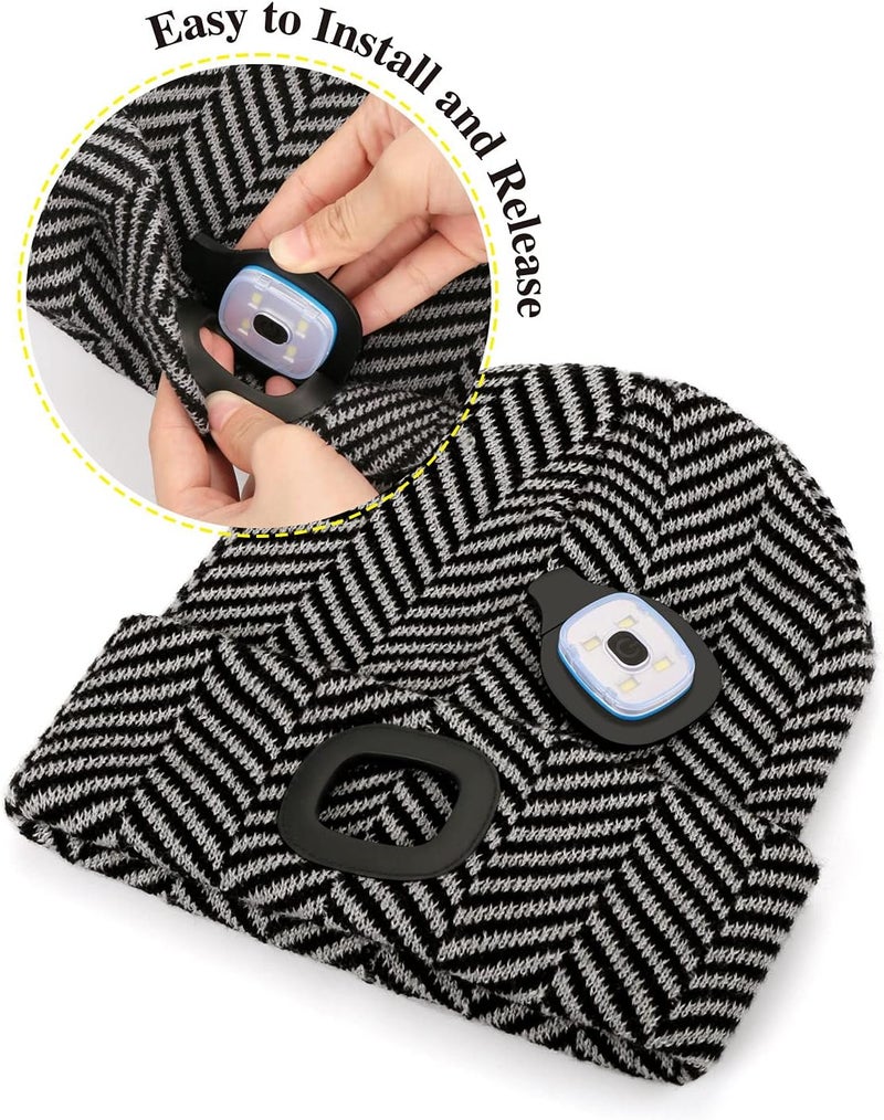 MELASA Unisex Hat with Light, USB Rechargeable Hands Free Headlamp LED Beanie, Winter Gifts for Men Dad Father Husband Him - Image 3