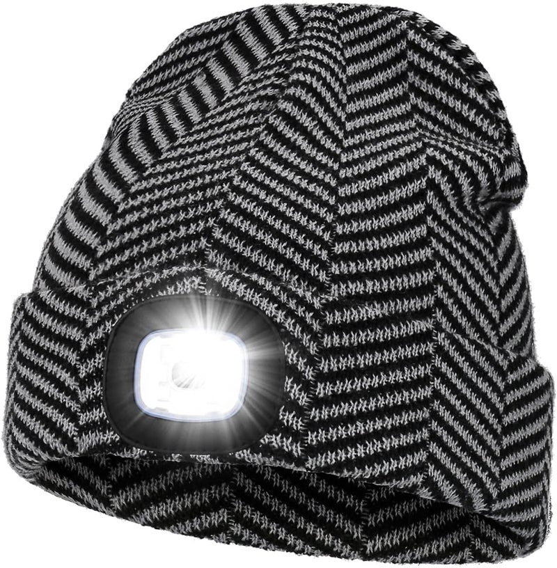 MELASA Unisex Hat with Light, USB Rechargeable Hands Free Headlamp LED Beanie, Winter Gifts for Men Dad Father Husband Him - Image 1