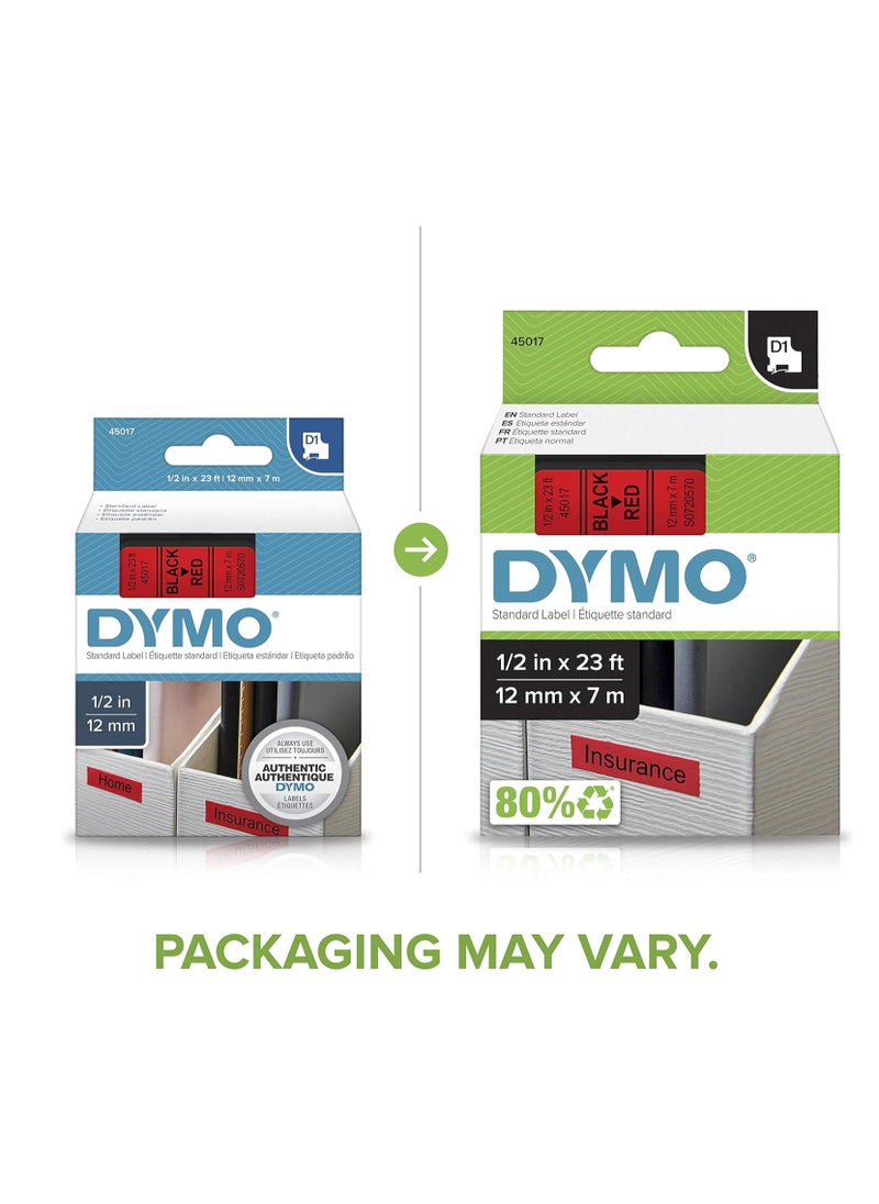 Dymo Tape 12Mmx7M Red D1 Labels, 12 Mm X 7 M Roll, Black Print On Red, Self-Adhesive Labels For Labelmanager Label Printers, Authentic - pzsku/ZD56DA599E9B9077F8264Z/45/_/1695888690/ff23479e-c7b1-4f01-9937-7efc4d0a1f92