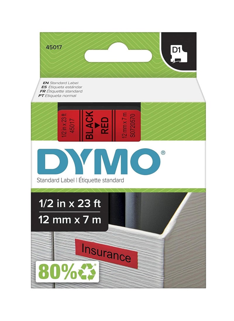 Dymo Tape 12Mmx7M Red D1 Labels, 12 Mm X 7 M Roll, Black Print On Red, Self-Adhesive Labels For Labelmanager Label Printers, Authentic - pzsku/ZD56DA599E9B9077F8264Z/45/_/1695888693/20636167-0c0f-419e-97e0-623c3ad35967