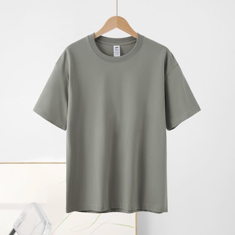 Summer Half-sleeved Pure Cotton Short-sleeved T-shirt Mens and Womens Combed Cotton Solid Color Loose Base Shirt Simple Casual Top Rock ash