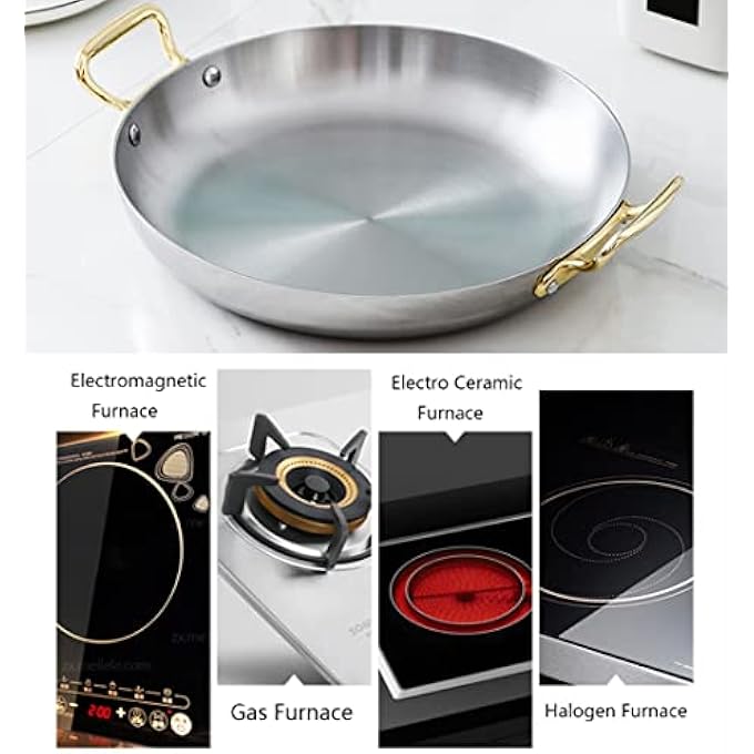 rayihni 4 Sizes Spanish Paella Pan Silver Nonstick Stainless Steel Skillet For Homes Or Restaurants Seafood Cooking Pan With Riveted Handles For Outdoor Camping28Cm - Image 5