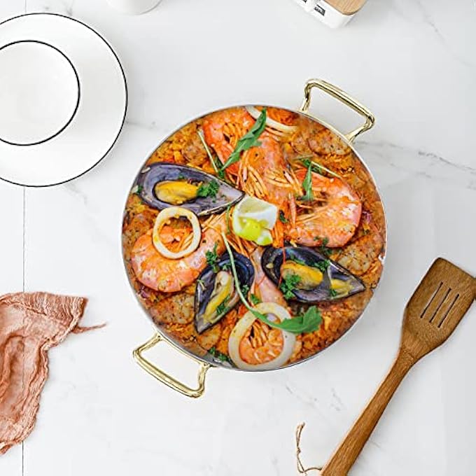rayihni 4 Sizes Spanish Paella Pan Silver Nonstick Stainless Steel Skillet For Homes Or Restaurants Seafood Cooking Pan With Riveted Handles For Outdoor Camping28Cm - Image 3