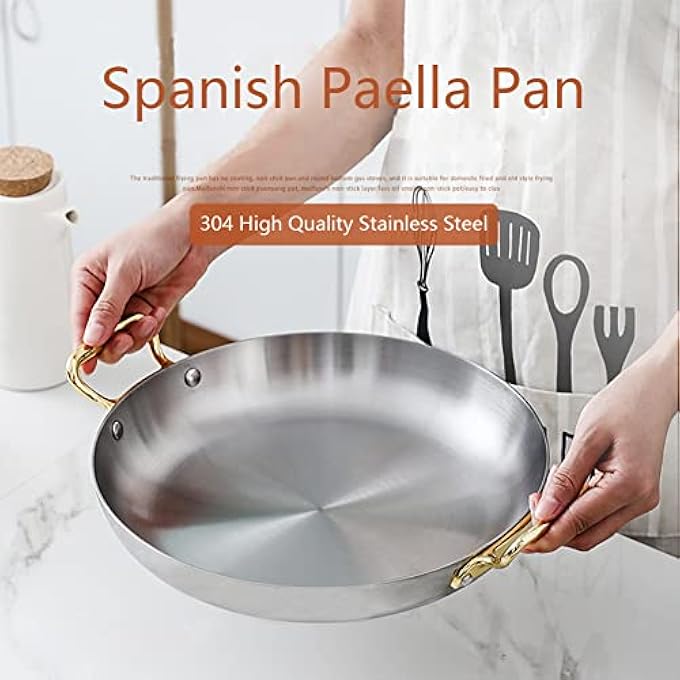rayihni 4 Sizes Spanish Paella Pan Silver Nonstick Stainless Steel Skillet For Homes Or Restaurants Seafood Cooking Pan With Riveted Handles For Outdoor Camping28Cm - Image 4
