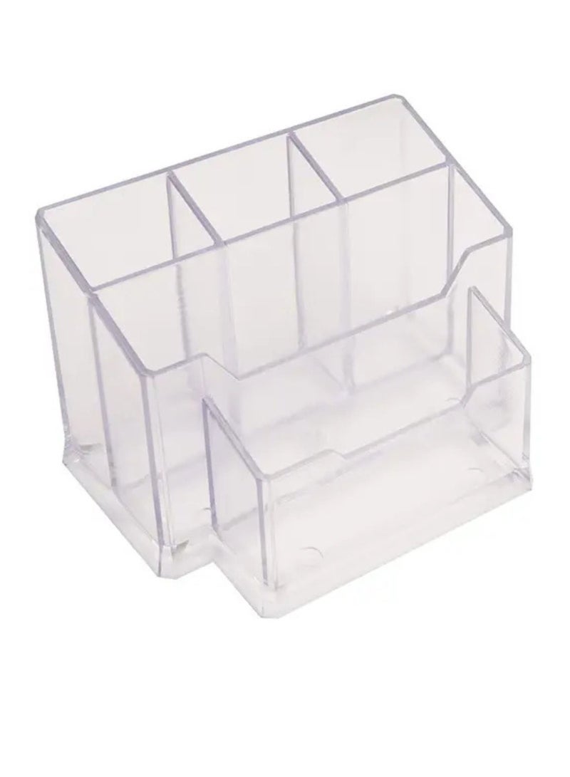 chrome 5 Compartments Multi-Functional Pen Holder (Transparent) - Image 2