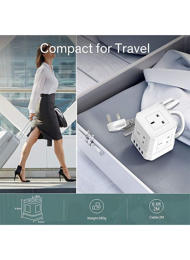 Arabest Power Extension Cord, Magic Square Socket, 5 Power with 4 USB Charger, Office Supplies Protection Extension Cord, Flame Retardant Multi-plug Tower, Switch Power Strip, for Home/Office (White)  - Image 5