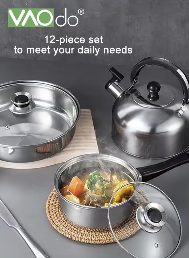 فاو دو مجموعة الأواني والأواني ، مجموعة أدوات الطبخ من الفولاذ المقاوم للصدأ ، متوافقة مع الاستقراء ، آمنة غسالة الصحون ، مجموعة الطبخ المطبخ لجميع الأطباح - Image 5