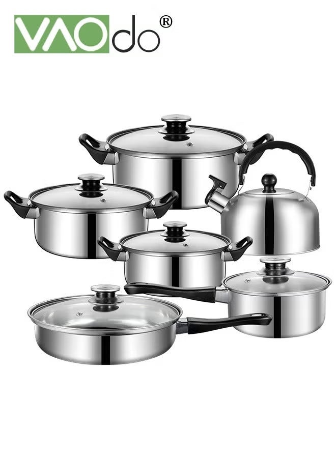 فاو دو مجموعة الأواني والأواني ، مجموعة أدوات الطبخ من الفولاذ المقاوم للصدأ ، متوافقة مع الاستقراء ، آمنة غسالة الصحون ، مجموعة الطبخ المطبخ لجميع الأطباح - Image 1