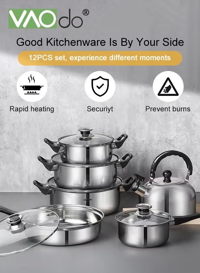 فاو دو مجموعة الأواني والأواني ، مجموعة أدوات الطبخ من الفولاذ المقاوم للصدأ ، متوافقة مع الاستقراء ، آمنة غسالة الصحون ، مجموعة الطبخ المطبخ لجميع الأطباح - Image 2