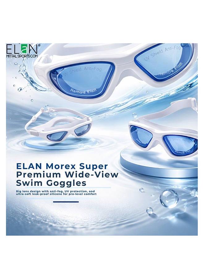 Elan ELAN Morex Super Premium Professional Swim Goggles - Big Lens Wide-View Design - Sleek White Anti-Fog & UV Protection Swimming Goggles - Ultra-Soft Leak-Proof Silicone for Maximum Comfort - Professional Use - Premium Goggles for Performance, Durability and Everyday Use - Image 5