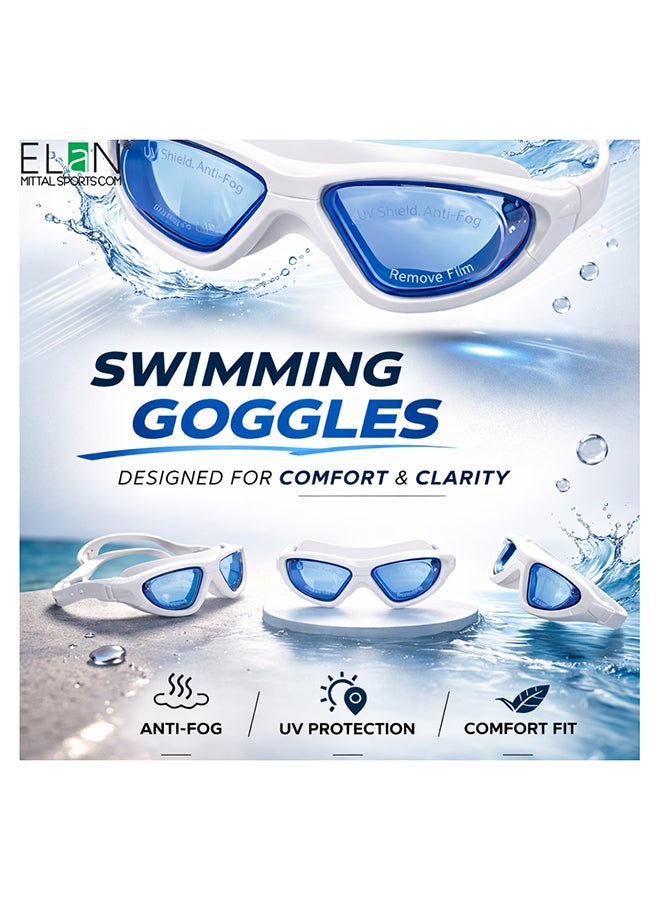 Elan ELAN Morex Super Premium Professional Swim Goggles - Big Lens Wide-View Design - Sleek White Anti-Fog & UV Protection Swimming Goggles - Ultra-Soft Leak-Proof Silicone for Maximum Comfort - Professional Use - Premium Goggles for Performance, Durability and Everyday Use - Image 4