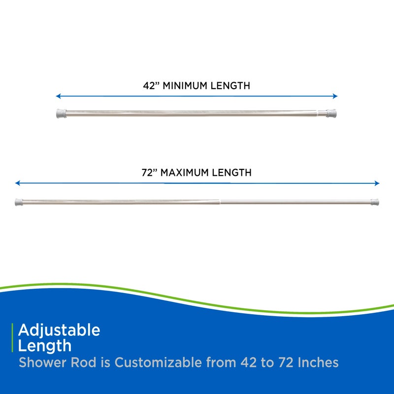 Kenney KN609C/18 Twist & Fit No Tools Camlock Tension Easy Install Shower Curtain Rod with Non-Slip, On-Scratch Ends, 42-72" Adjustable Length, Brushed Nickel ,1" Dia, Rust Resistant Steel Tube - Image 4