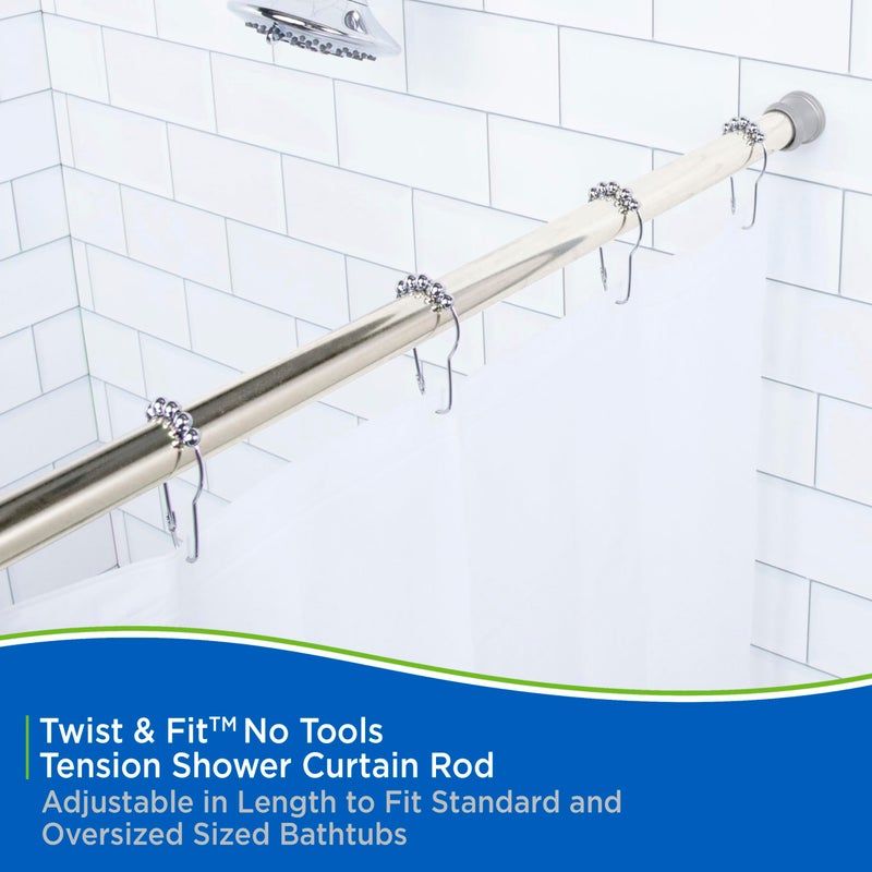 Kenney KN609C/18 Twist & Fit No Tools Camlock Tension Easy Install Shower Curtain Rod with Non-Slip, On-Scratch Ends, 42-72" Adjustable Length, Brushed Nickel ,1" Dia, Rust Resistant Steel Tube - Image 3
