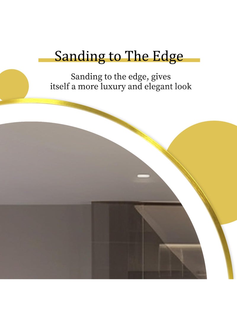 WISFOR - 60x60cm Round Wall Mounted Mirror Gold Frame Round Bathroom Vanity Mirror LED Illuminated Bathroom Mirror Dimmable Backlit Lighted Smart Mirror Double Strips Anti-fog Vanity Mirror for Shaving - Image 1