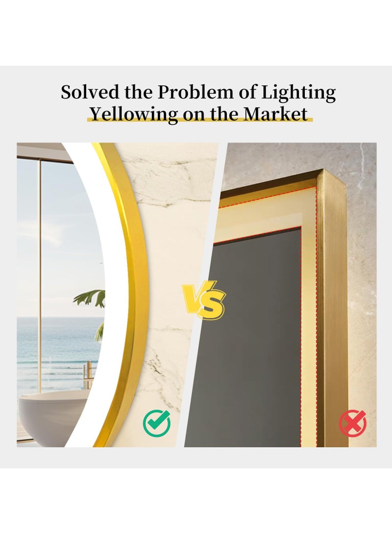 WISFOR - 60x60cm Round Wall Mounted Mirror Gold Frame Round Bathroom Vanity Mirror LED Illuminated Bathroom Mirror Dimmable Backlit Lighted Smart Mirror Double Strips Anti-fog Vanity Mirror for Shaving - Image 1