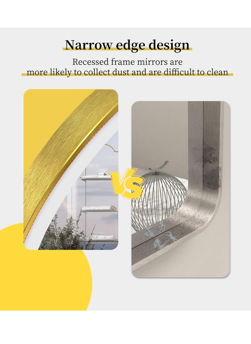 WISFOR - 60x60cm Round Wall Mounted Mirror Gold Frame Round Bathroom Vanity Mirror LED Illuminated Bathroom Mirror Dimmable Backlit Lighted Smart Mirror Double Strips Anti-fog Vanity Mirror for Shaving - Image 1