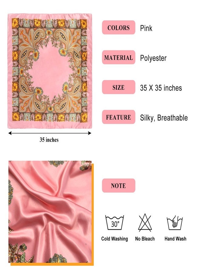 VBAEI 35” Large Square Satin Head Scarf - 1Pcs Satin Hair Scarf Silk Bandana Head Wraps For Women, Pink, 35 inches - Image 3