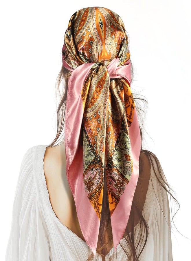 VBAEI 35” Large Square Satin Head Scarf - 1Pcs Satin Hair Scarf Silk Bandana Head Wraps For Women, Pink, 35 inches - Image 1