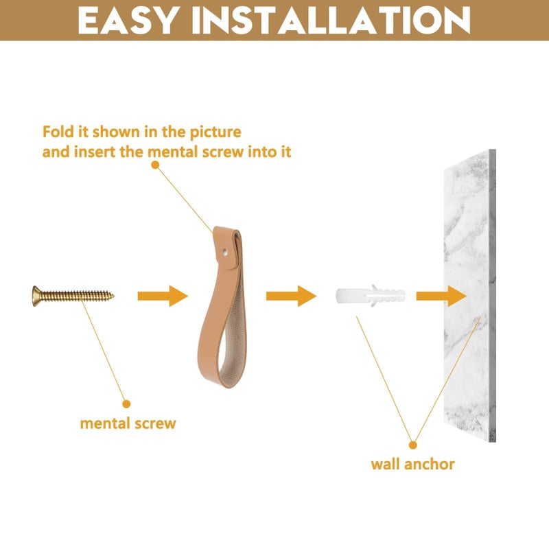 AddGrace 10 PCS Leather Curtain Rod Holder, PU Leather Curtain Rod Holders for Hanging Towel, Decorative Wall Hooks, Wall Mounted Loop for Oars 9.8" Brown - Image 4